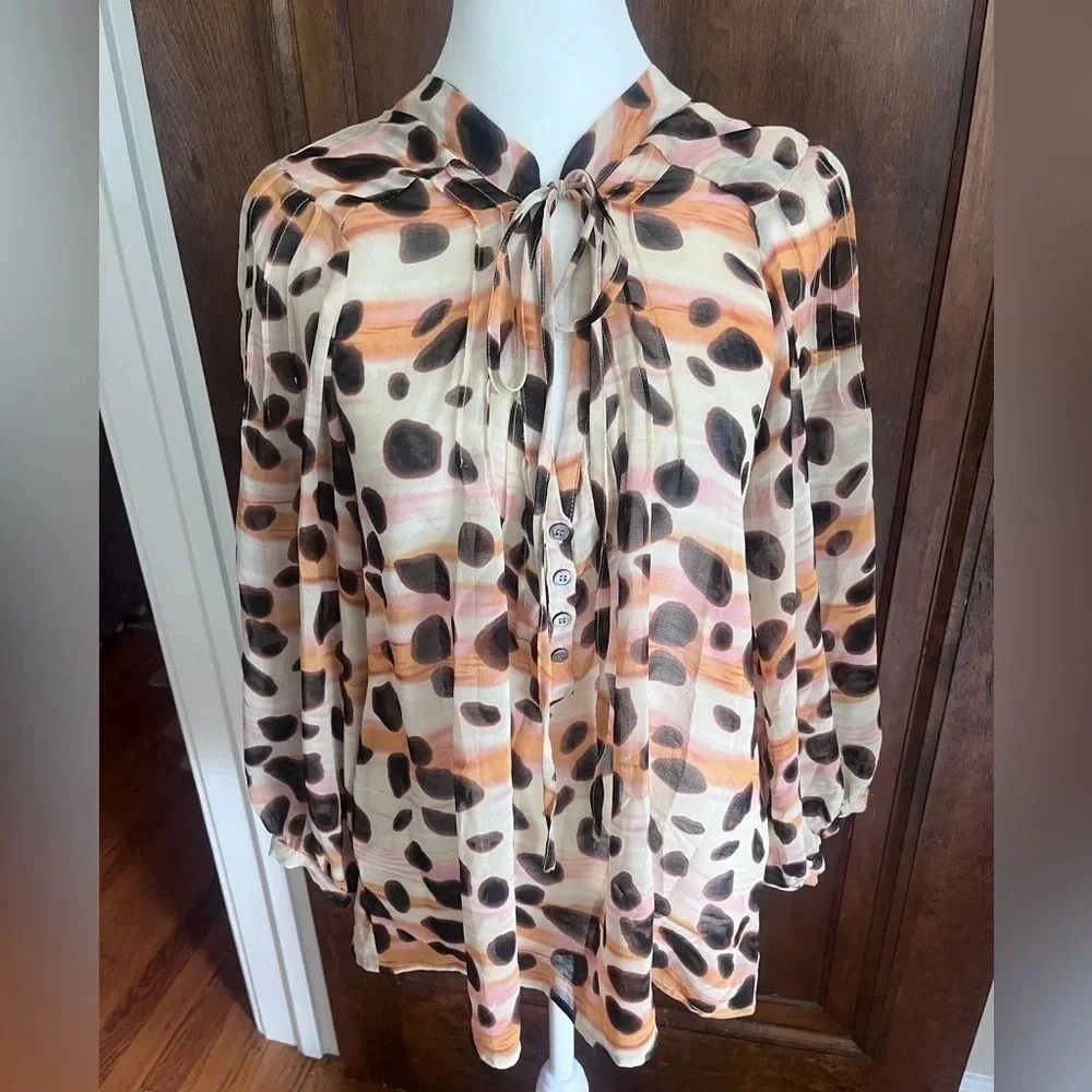 Patterson J Kincaid Animal Print Long Sleeve Blouse Women Size S